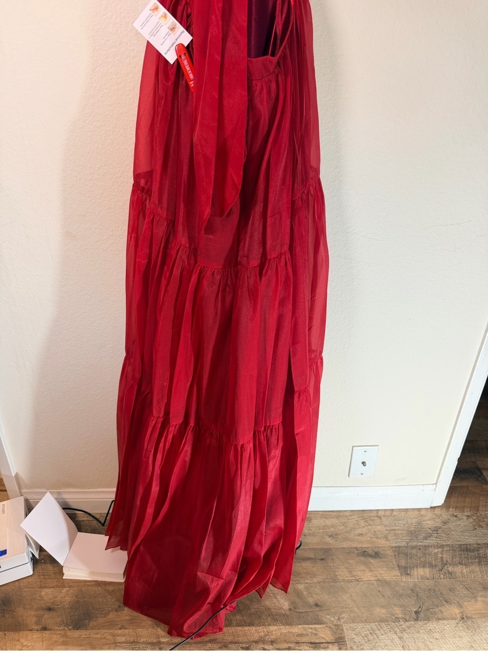 NWT Mac Duggal 49528 Wine Organza Ruffle Plunge Tie Back Maxi Gown Sz 2 - Picture 10 of 15